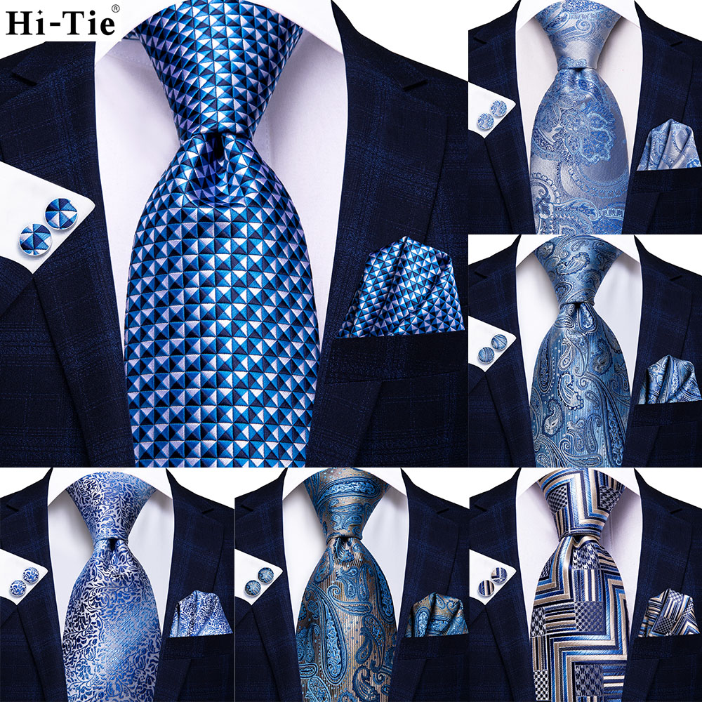 Silk Tie Striped - Hi-Tie-Corbata a cuadros azul claro para