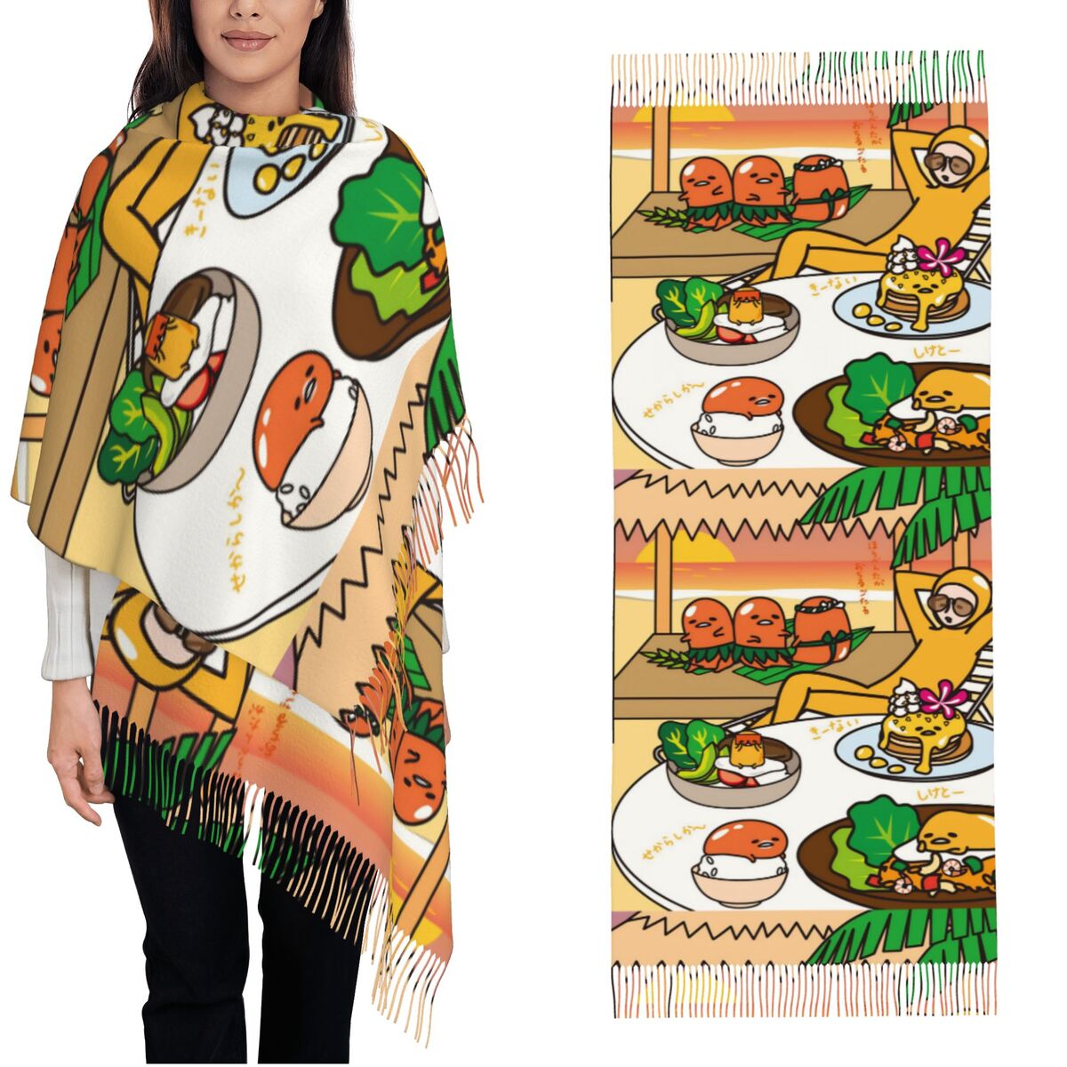 Pashmina Wrap Large - Bufanda de mujer con borla Gudetama