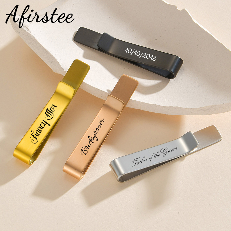 Tie Bar Set Gift - Afirstee-Pinzas de corbata con nombre grabado
