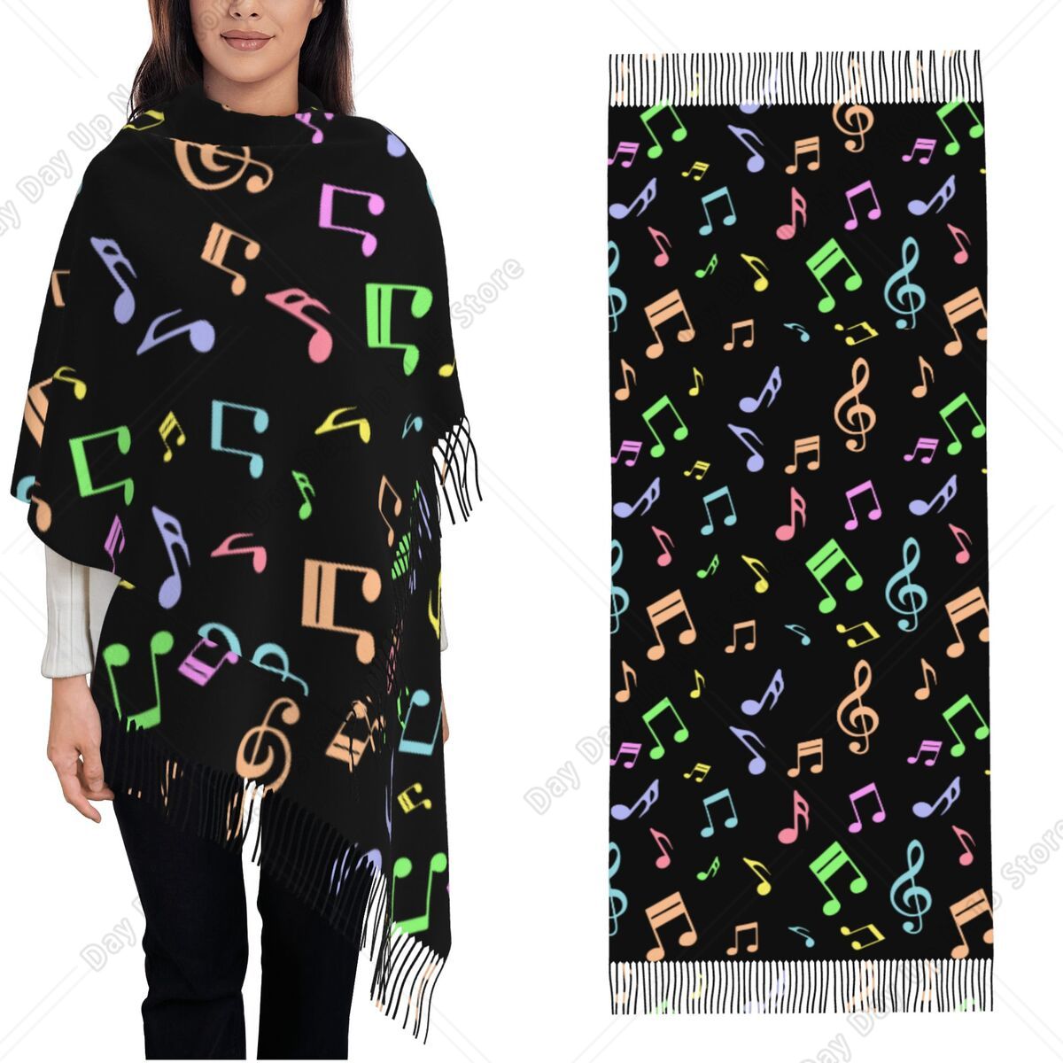 Chal con diseño de notas music - Pashmina Wrap Large reseña y precio