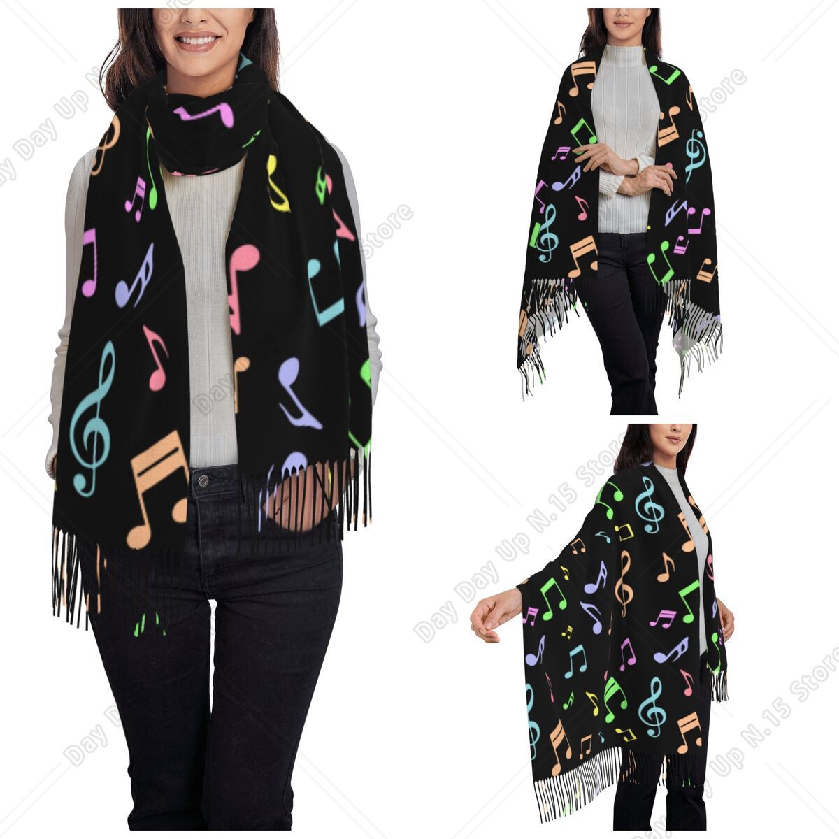 Chal con diseño de notas music - Pashmina Wrap Large reseña y precio