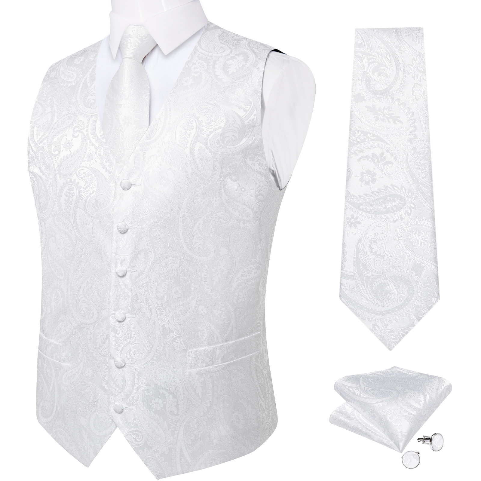 Chaleco de boda blanco puro pa - Pocket Square Set reseña y precio